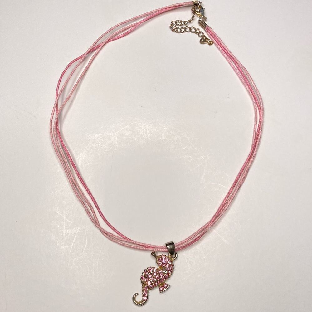 Pink Rhinestone Seahorse String Cord Necklace - Picture 5 of 5